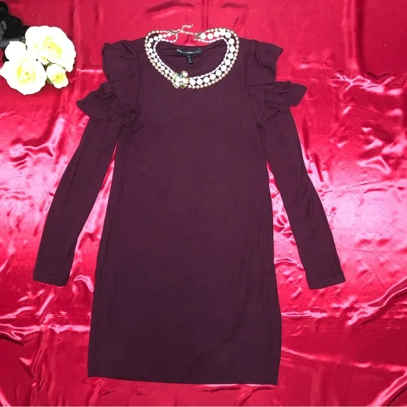 ⭐️NEW⭐️WhiteHouseBlackMarket WHBMLong Sleeve Ruffle Cold Shoulder Sheath Dress - Picture 7 of 10